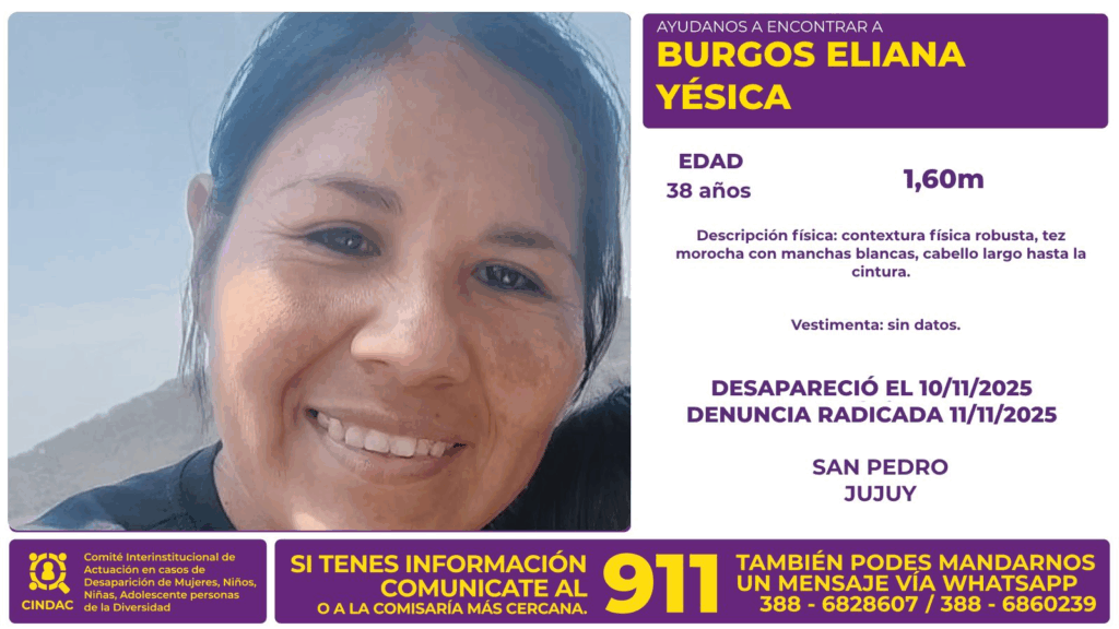 BUSCAN A UNA MUJER DESAPARECIDA EN SAN PEDRO DE JUJUY